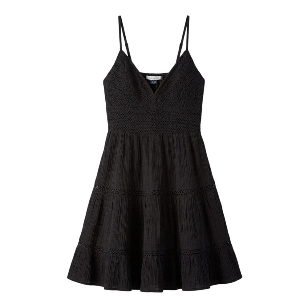 American Eagle Black Crochet Tiered Mini Dress NWT Size XS Boho Festival Summer